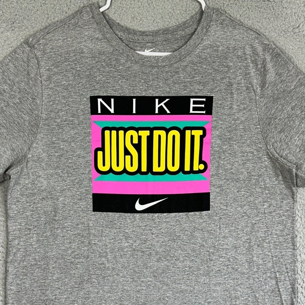 Nike Just Do It T-Shirt Mens Large Grey Graphic Print Crewneck Short Sleeve Tee